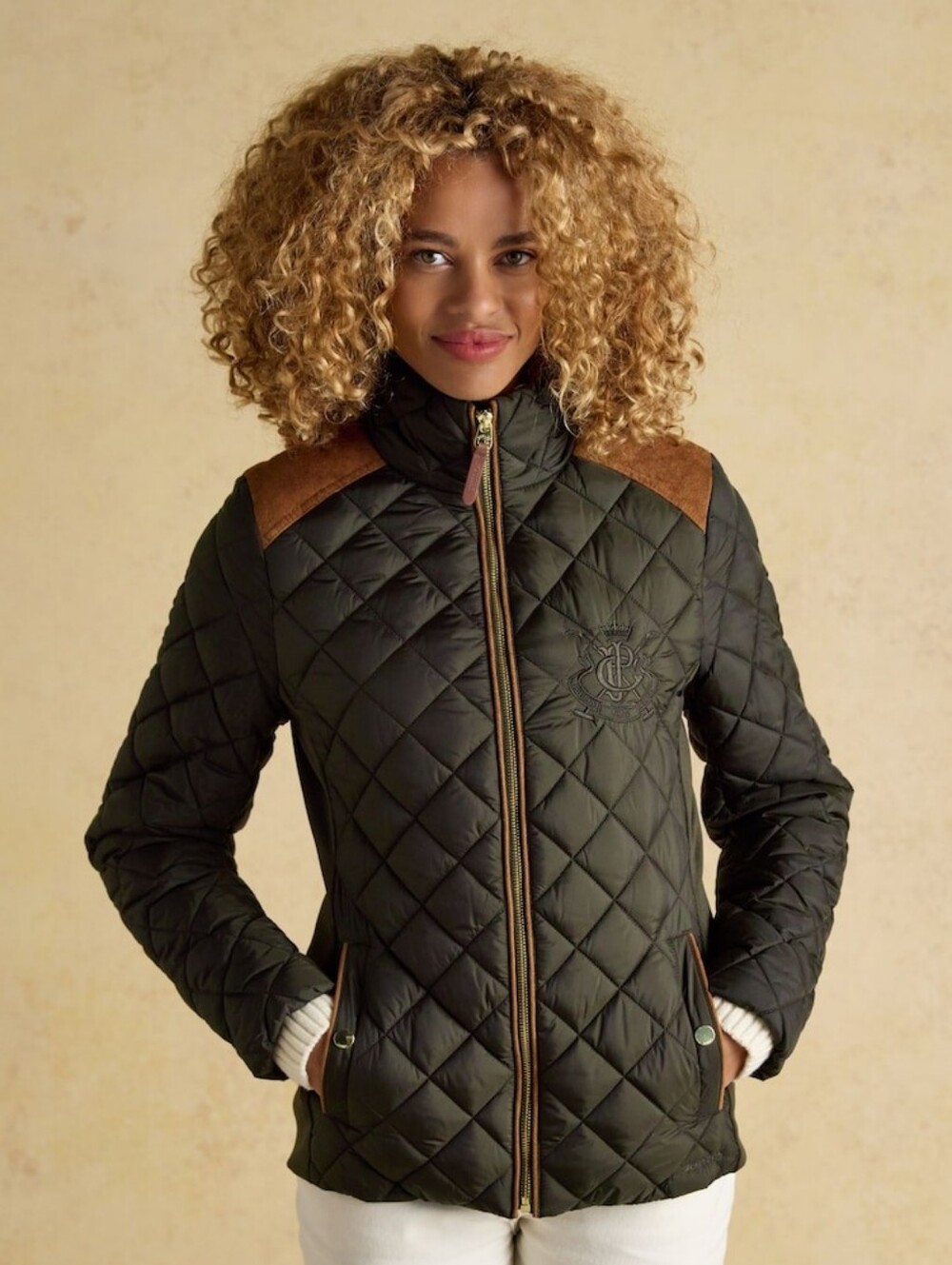 Joules Braemar Luxe Khaki Green Lightweight Diamond Quilted Coat Jacket Size 8